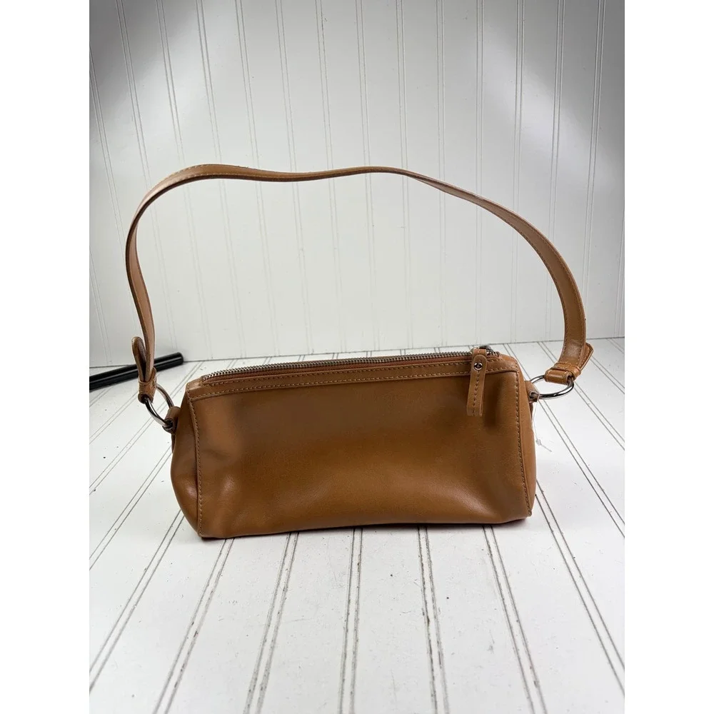 Nine West Vintage Y2K Small Tan Brown Leather Minimalist Baguette Shoulder Bag